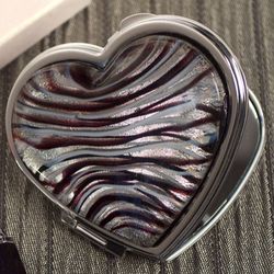 Murano Art Deco Silver and Burgundy Heart Compact Mirror