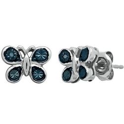 Blue Diamond Butterfly Earrings in Sterling Silver