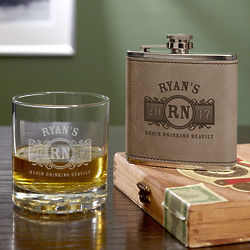 Marquee Personalized Whiskey Glass and Flask