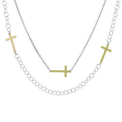 2-Tone Pink and Yellow Cross Chain Necklace in Sterling Silver