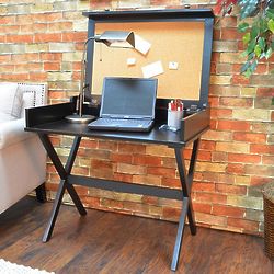 Campaigna Black Flip Top Desk with Corkboard Lid