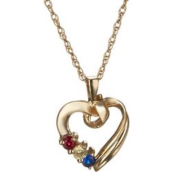 14k-Gold Personalized Family 3-Birthstone Heart Pendant Necklace