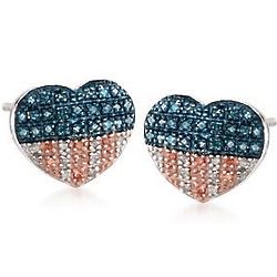 Red, White and Blue Diamond Heart Stud Earrings