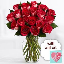 18 Red Velvet Roses with Wall Art Print