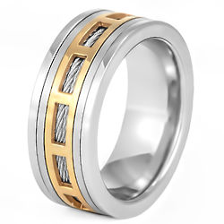 Men's Modern Stainless Steel Spinner Ring with Cable Inlay
