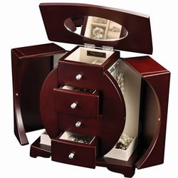 Simone Oval Cut-Out Upright Jewelry Box in Mahogany Finish