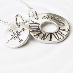 Adventure Awaits Compass Milestone Pewter Disc Necklace