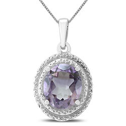 Oval Amethyst Pendant with Beaded Double Halo Setting in Silver