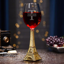 Oakmont Personalized Eiffel Tower Wine Glass in Gold Leaf