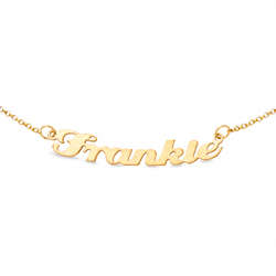 Gold Curved Satin Script Personalized Name Necklace