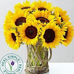 Sunflower Bouquet in Wicker Glass Vase