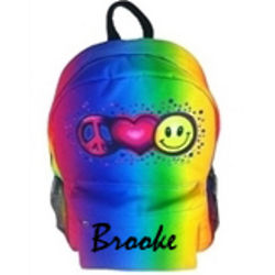 Peace Love Happiness Airbrushed Rainbow Backpack