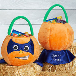 Personalized Superhero Pumpkin Plush Halloween Treat Bag