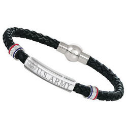 Armed Forces Plaited Leather and Steel Bracelet