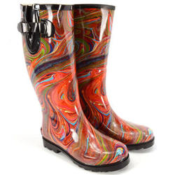 Marbled Rubber Rain Boots With Adjustable Buckles