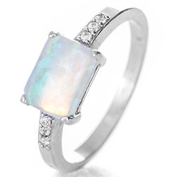 Rectangle Opal and CZ Accented Ring