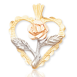14k Tri Tone Gold Stylish Carved Rose Heart Pendant