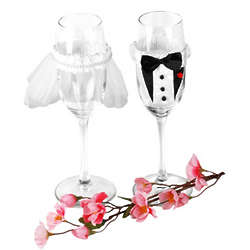 Bride and Groom Flute Glass Decorations