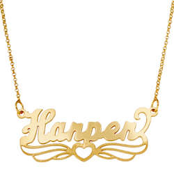 Gold-Plated Perosnalized Script Necklace Name with Heart Tail