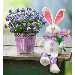 Purple Plant with Plush Easter Bunny