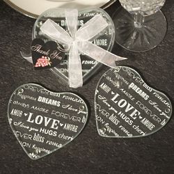 Heart Design Love Languages Glass Coaster Bridal Favors
