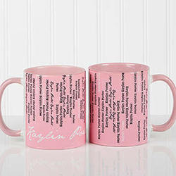 Personalized Cascading Names Coffee Mugs in Pink