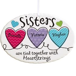 Personalized Sisters Are Tied Together Heartstrings Oval Ornament