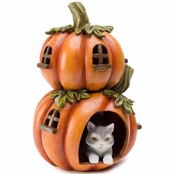 Cat Hiding in Lighted Pumpkin House