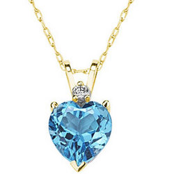 Heart Blue Topaz and Diamond Stud Pendant in 14K Yellow Gold
