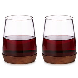 2 Wooden Base Wine Glasses