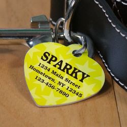Personalized Heart Pet Tag with Yellow Stars Pattern