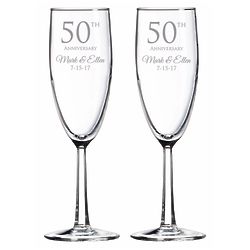 Personalized 50th Anniversary Glass Toasting Flutes