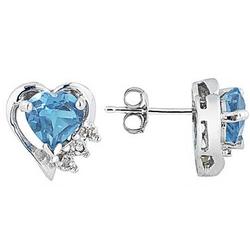 Blue Topaz and Diamond Heart Earrings in White Gold