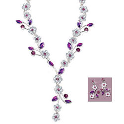 Mulberry Blooms Crystal Necklace and Earrings