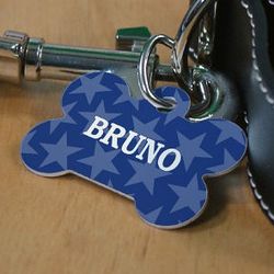 Personalized Dog Bone Tag with Blue Stars Pattern