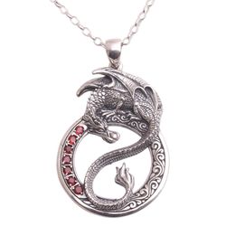 Men's Dragon Flare Garnet Pendant Necklace