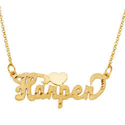 Gold-Plated Diamond-Cut Script Name Necklace with Heart