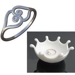 Silver Double Heart Ring in Ceramic Splash Dish