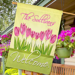 Spring Tulips Personalized House Flag