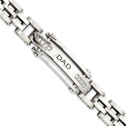 Dad's Polished Stainless Steel and Cubic Zirconia Bracelet