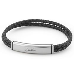 Women's Double Leather Cord ID Bracelet