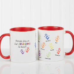 Personalized Kid's Handprints Coffee Mugs with Red Handle