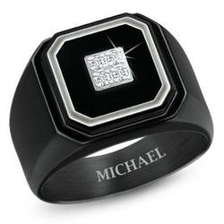 Mens Black Ice Stainless Steel and White Diamond Ring