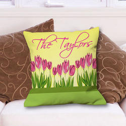 Personalized Spring Tulips Throw Pillow