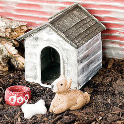 Mini Dog House and Dog Garden Figurines