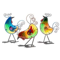 3 Metal and Glass Birds Garden Statues