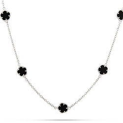 Designer Style Sterling Silver Onyx Clover Necklace