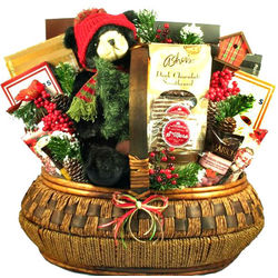 Cozy Bear Lodge Stuffed Animal and Sweets Christmas Gift Basket