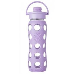 Glass Water Bottle with Lilac Silicone Sleeve