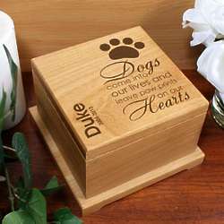 Dogs Leave Paw Prints on our Hearts Personalized Wood Pet Urn